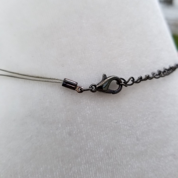 layered wire necklace with black pink and brown glass beads - Picture 2 of 3